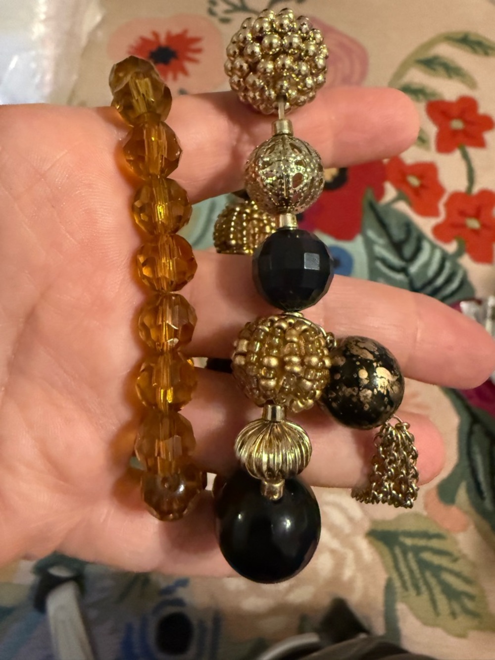 Gold and Black Beaded Statement Bracelet - Elegant Women's Jewelry